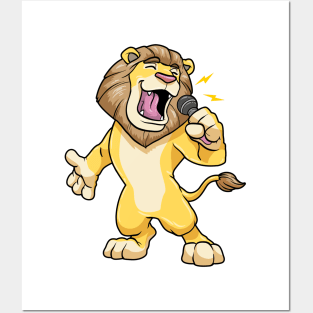 Lion as singer with a microphone Posters and Art